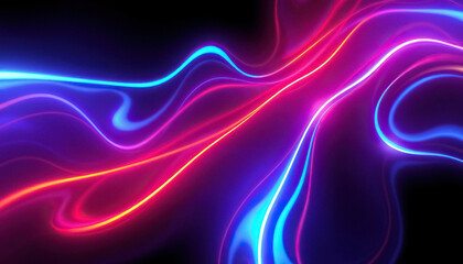 Fototapeta premium Abstract glowing light trails reminiscent of neon signs swirling against dark blurred background