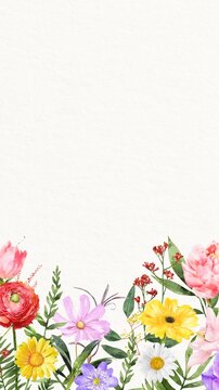 Floral border mobile wallpaper, watercolor design illustration