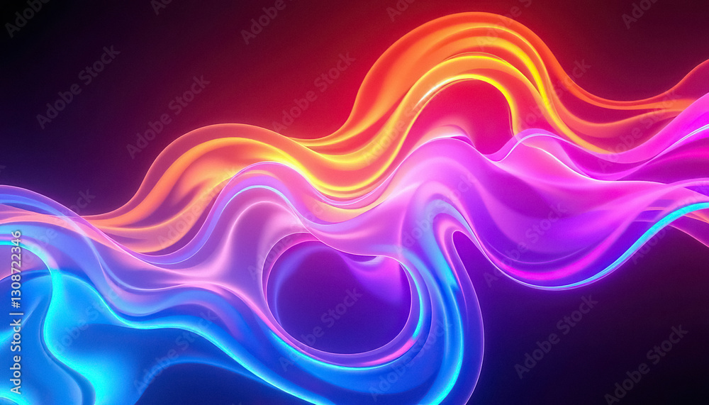 Poster vibrant waves of color flow across dark backdrop energetic and modern visual composition