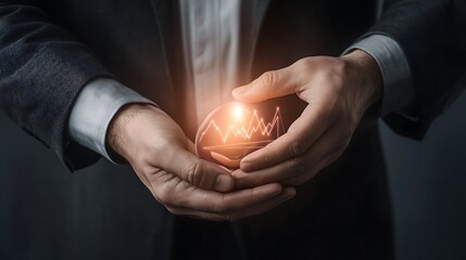 Hands Holding a Sphere with Rising Graph Lines Representing Growth and Innovation in Business Concept