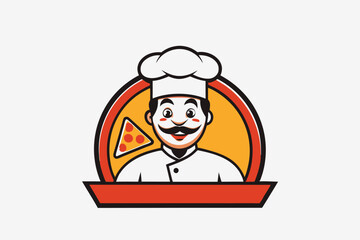 Pizza man Hand drawn pizza cartoon character. Design element for logo, poster, card, banner, emblem, t shirt. Vector illustration