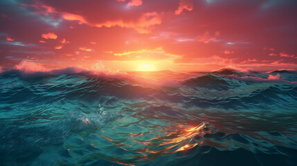 Fototapeta premium A beautiful ocean with a sunset in the background