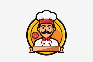Pizza man Hand drawn pizza cartoon character. Design element for logo, poster, card, banner, emblem, t shirt. Vector illustration