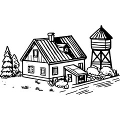 house with trees sketch