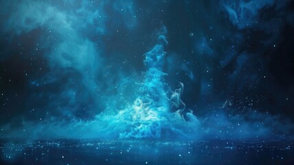 Fototapeta premium Wonderful picture of blue light of sparkling particles scattered across space background, create abstract bokeh effect perfect for designs that aim to evoke a sense of energetic and fantasy. AIG53.