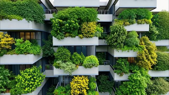 Vertical forest-integrated industrial complex surrounded by greenery, using natural carbon sinks to offset emissions while maintaining high production efficiency, carbon-neutral industrial planning