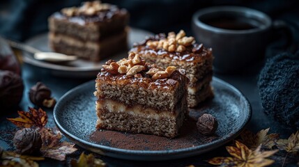 Delicious Layers of Chocolate Caramel Cake with Nuts A Tempting Culinary Delight for Every Occasion Indulge in this Sweet Temptation, a Perfect Fusion of Rich Chocolate, Luscious Caramel, and Crunchy