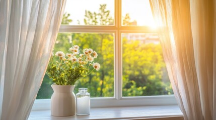 A neat and dust-free curtain with a fresh scent diffuser nearby.