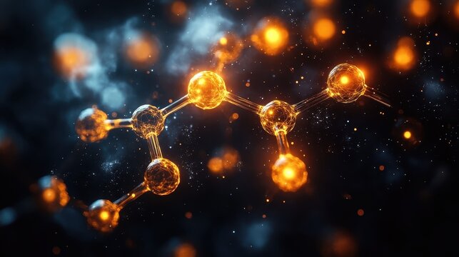 A molecular diagram illuminated against a dark background with glowing nodes and connections.