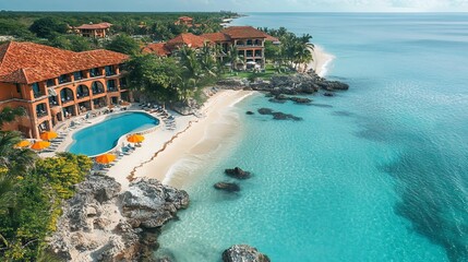 Fototapeta premium Aerial View Of Tropical Beachfront Resort