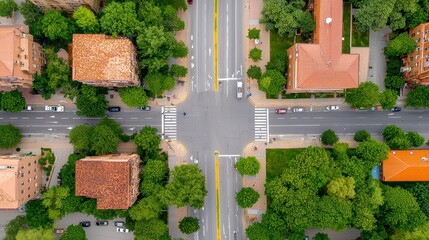 Aerial View Of Urban Intersection With Residential Buildings