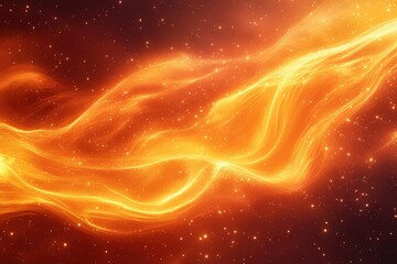Fiery orange cosmic waves flow through a star-studded dark expanse, creating a vibrant, energetic scene.