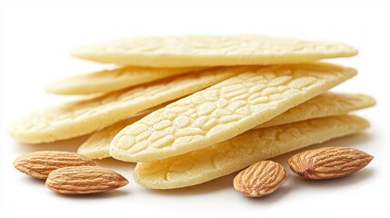 Delicious White Chocolate Almond Bark Stack on a Clean White Background, a tempting treat showcasing creamy sweetness and nutty crunch Perfect for desserts, snacks, or a delightful edible gift