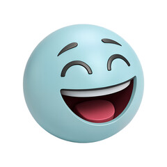 3D icon, Giggling light blue Emoticon with Closed Eyes and Open Mouth