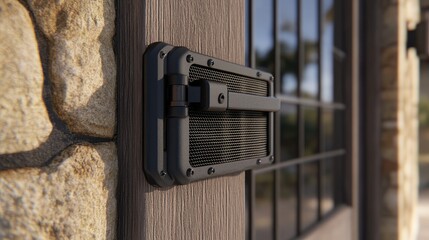 A window latch with a dust-free mesh screen.