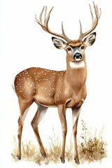 Obraz premium Antlers Watercolor. Majestic Cervid Stag in Nature. Beautiful Wildlife Painting
