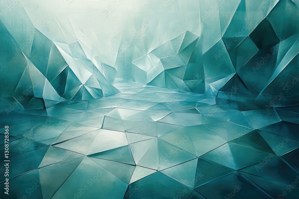 Aufkleber abstract teal geometric landscape, polygonal forms create a serene and futuristic scene.