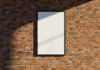 Blank Poster Mockup on Rustic Brick Wall Background  Sunlight Shadow Design Template