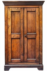 Armoire Chest Cabinet. Vintage Wooden Furniture with Old Doors Isolated on White Background