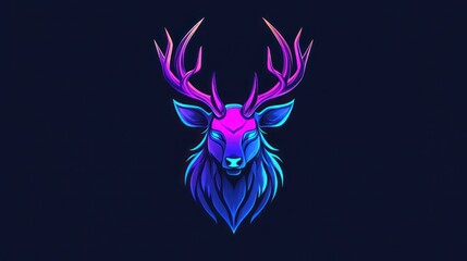 Neon deer head, dark background, gaming logo