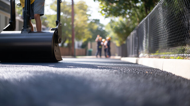 Children Excited by Asphalt Roller Near School Fence