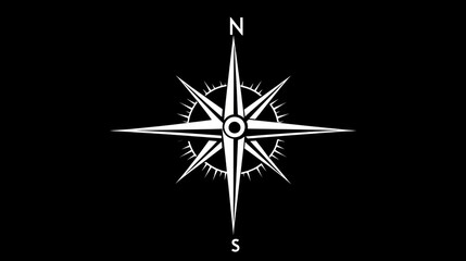White compass rose on black, direction, navigation, travel, background
