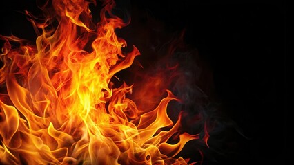 Fototapeta premium Fiery red flame with orange and yellow hues against a dark black background