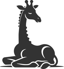 Giraffe sitting on the ground with legs folded vector silhouette