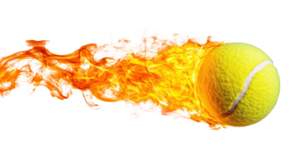 tennis ball on fire isolated on white background