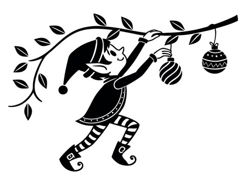 recommend clip art: Gnome Christmas silhouette vector. Black silhouette of a fantasy dwarf. Dwarf silhouette tale small gnome. Silhouettes isolated on a white background. 