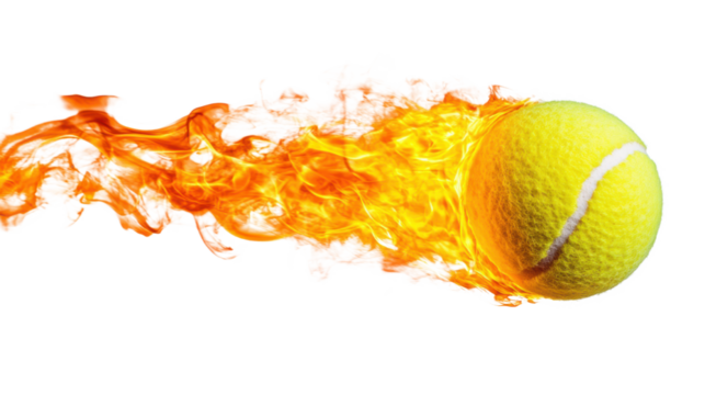 tennis ball on fire isolated on white background