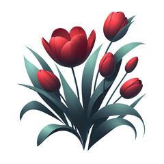 Obraz premium Red tulip blooms graphic art Fresh spring bloom captured in minimalist design for Valentine's Day, Mother's Day, and Spring celebrations isolated on transparent background