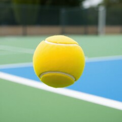Close-Up of a Tennis Ball in Motion on a Blue Court During an Outdoor Match