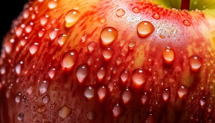 Ultra-macro shot of an apple&rsquo;s skin, showcasing its microscopic pores and natural wax coating, emphasizing the fine textures and natural details of the fruit&rsquo;s surface.
