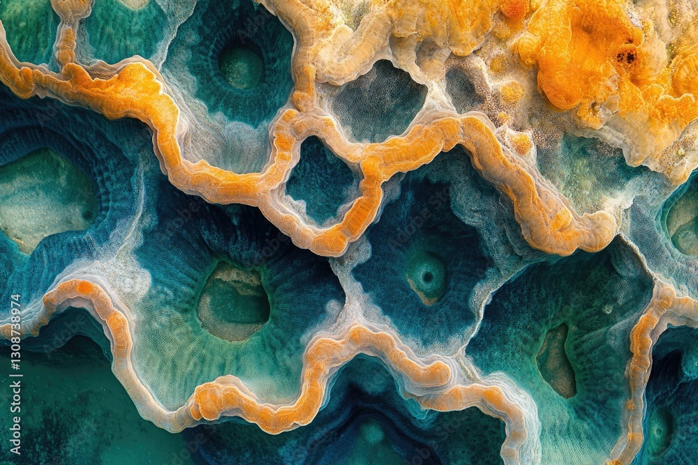 Aufkleber abstract image of teal and orange textured formations resembling coral or a mineral structure.