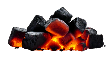 Burning coals glowing with orange embers, creating warm and inviting atmosphere. smoldering texture and vibrant colors evoke sense of comfort and relaxation