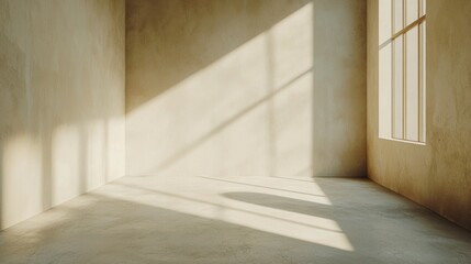 Fototapeta premium Interior scene showcasing light and shadow from window rays