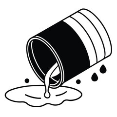clean, minimalistic black and white line art illustration of a tilted cylindrical container pouring a thick 