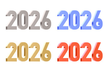 Set of 3D elegant and modern numbers 2026. A variation of different colors. Easy to recolor using blending modes. New Year decorative element. Vector illustration isolated on white background