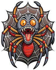 A detailed illustration of a large spider meticulously weaving its intricate web around a screaming, human-like mouth, emphasizing texture and detail.
