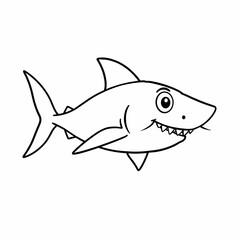 Obraz premium Cartoon Shark Smiling Cute Marine Animal Children's Book Illustration Black and White Outline Drawing