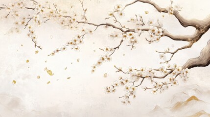 Fototapeta premium Minimal White Blossom Branch Background