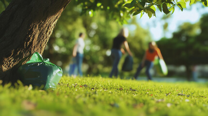 Volunteers Picking Up Trash in a Park
