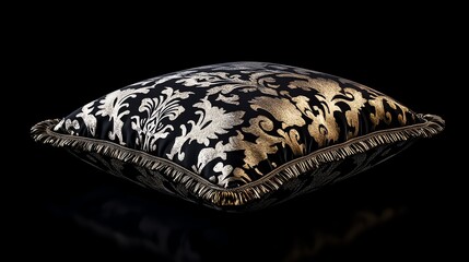 Fototapeta premium A fluffy pillow with an elegant patterned cover on a black background