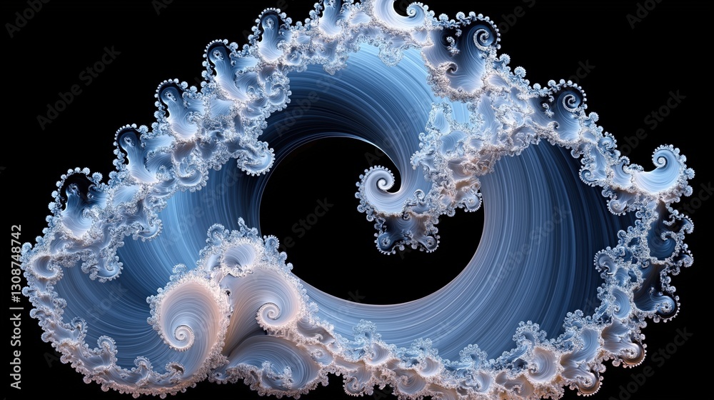 Poster wave with a spiral shape is shown in a blue color. the wave is very large and has a lot of detail. t