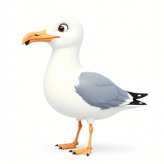 Obraz premium Adorable Cartoon Seagull Illustration Cute Bird Character White Background