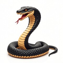 Fototapeta premium Aggressive Black Cobra Snake with Yellow Scales 3D Render Isolated on White Background