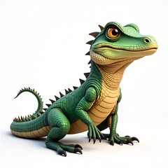 Obraz premium Adorable Cartoon Baby Dragon Green Lizard Fantasy Creature 3D Render