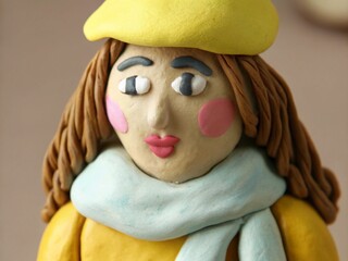 Plasticine Parisienne: French girl Insta avatar with brown clay hair, scarf and yellow beret.