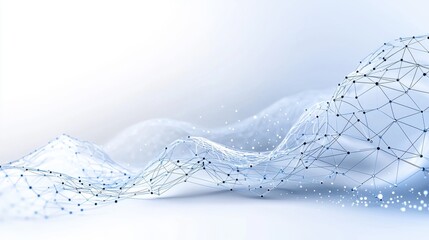 Abstract digital waves with connecting dots on a white background, representing data and network connections.